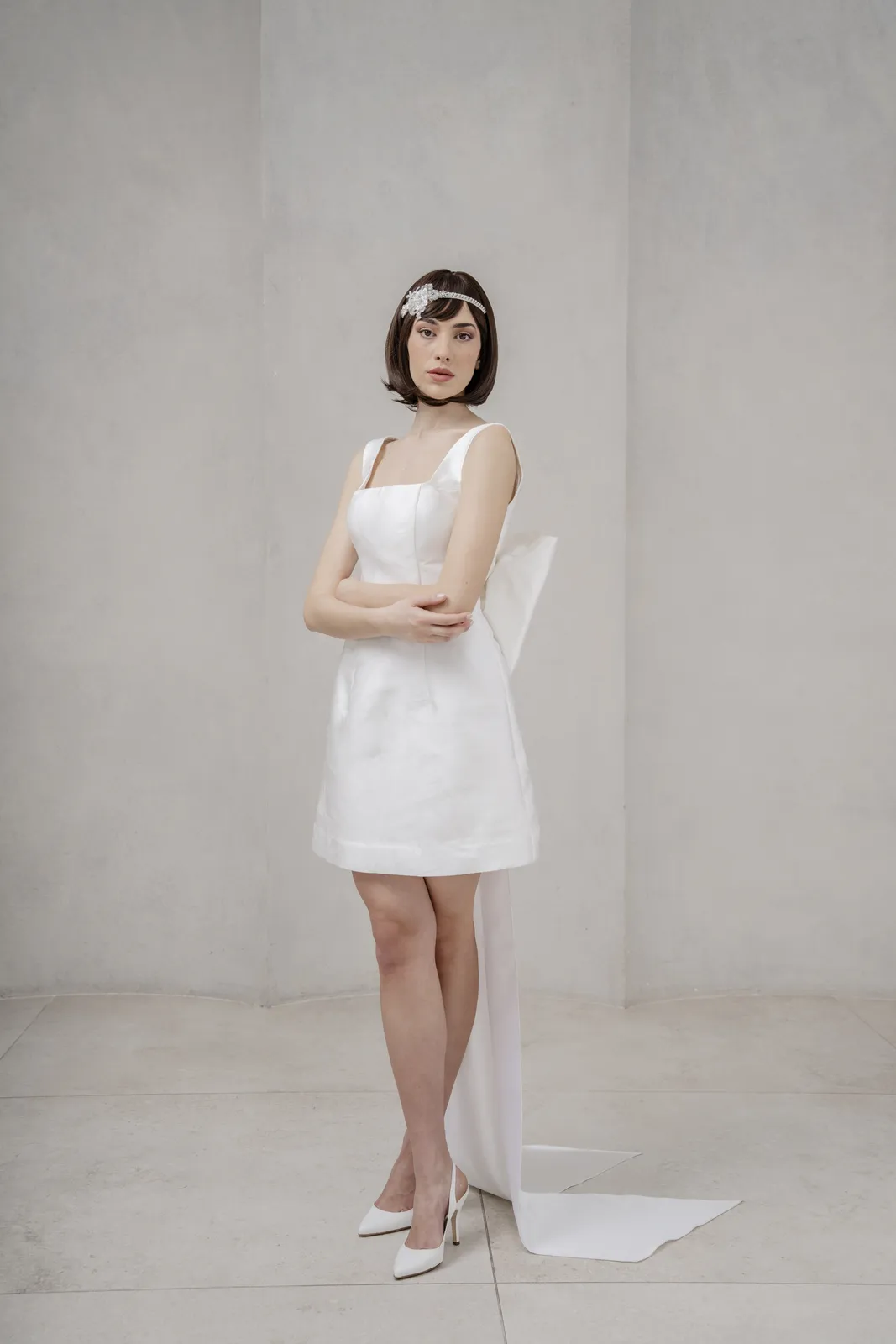 abito sposa corto jacquard anni 60 fiocco duchesse 4 col 075 sara radice