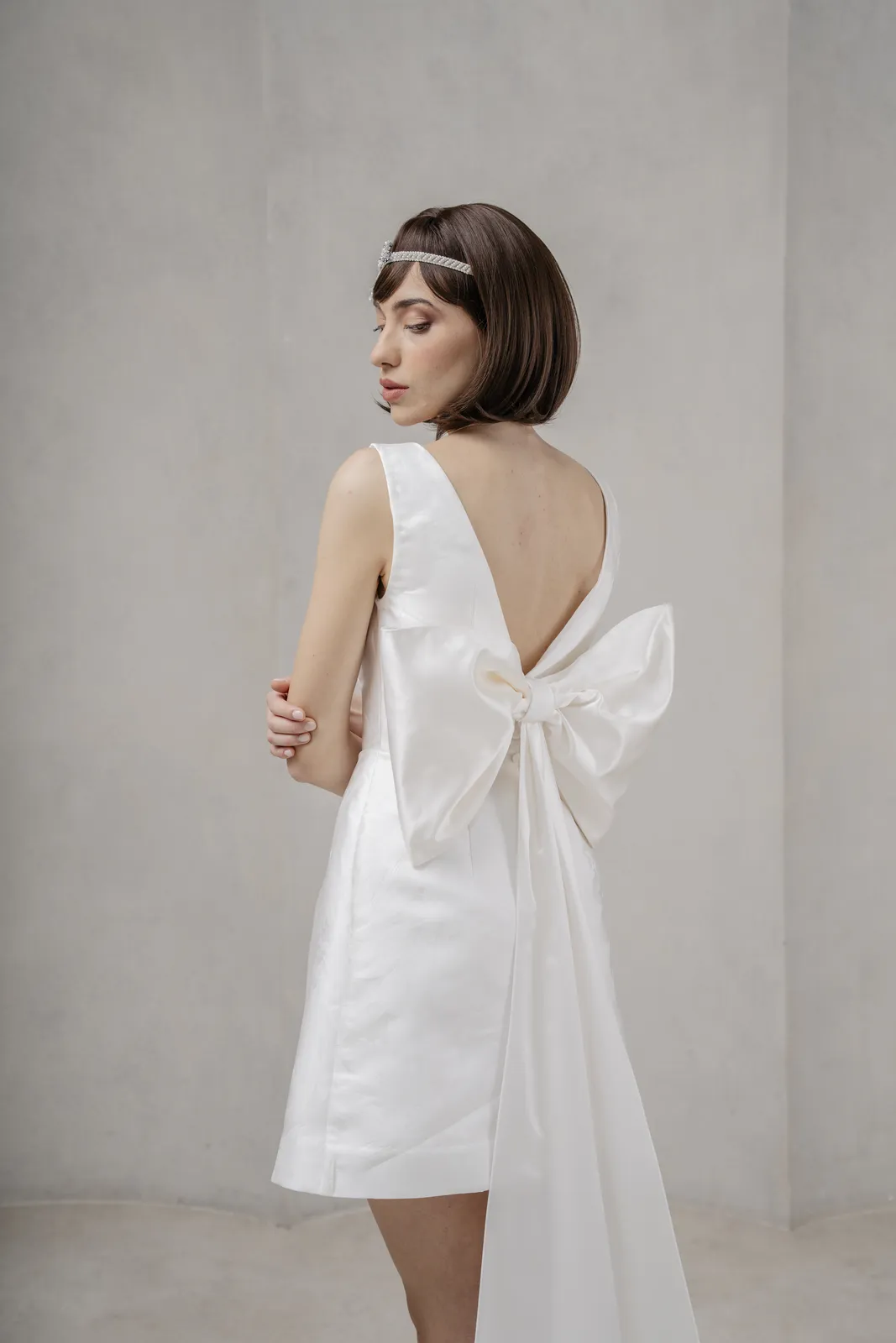 abito sposa corto jacquard anni 60 fiocco duchesse 5 col 075 sara radice