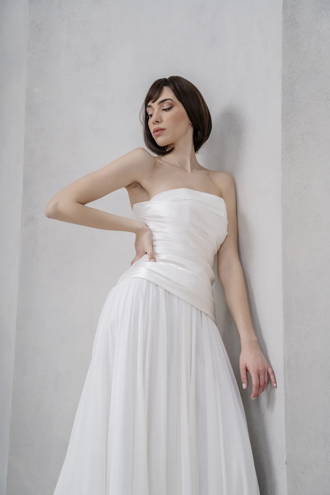 abito sposa georgette scivolato drappeggi 1 col 078 sara radice