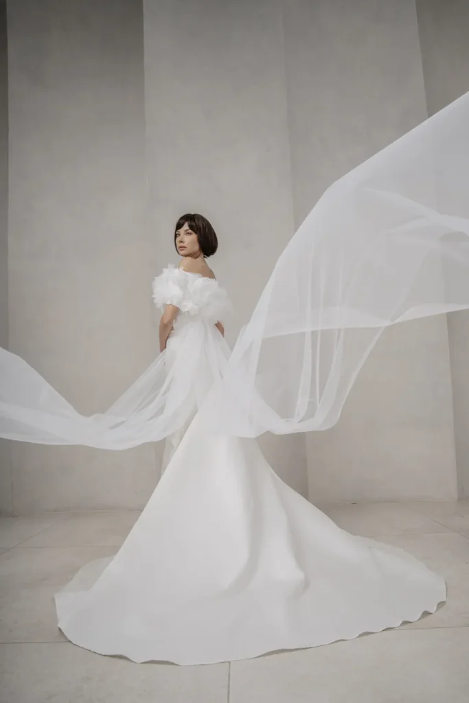 abito sposa sirena mikado coprispalle floreale 6 col 079 sara radice